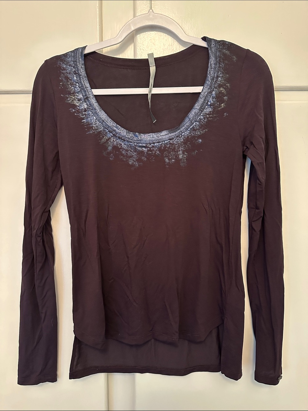LIKE NEW Cop.Copine Long Sleeve Purple Tshirt With Shimmer Neckline Detail